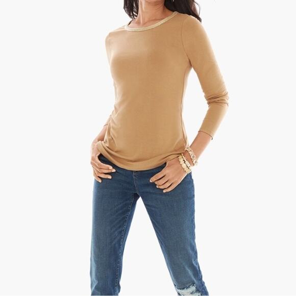 Chico's Metallic-Trim Scoop Neck Top size 3 95 % Rayon 5% spandex - Picture 1 of 5